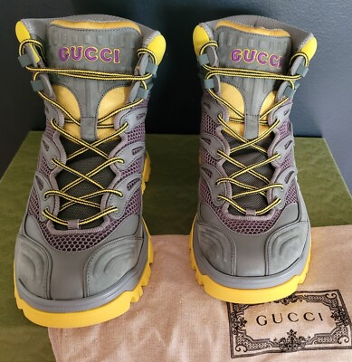 NEW AUTHENTIC GUCCI CONTRAST PANEL LACE-UP BOOT MEN GUCCI 8 