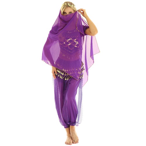 Damen Bauchtanz Kostüm Indien Tanztop mit Haremshose Hüftschal Kopftücher - Bild 30 von 91