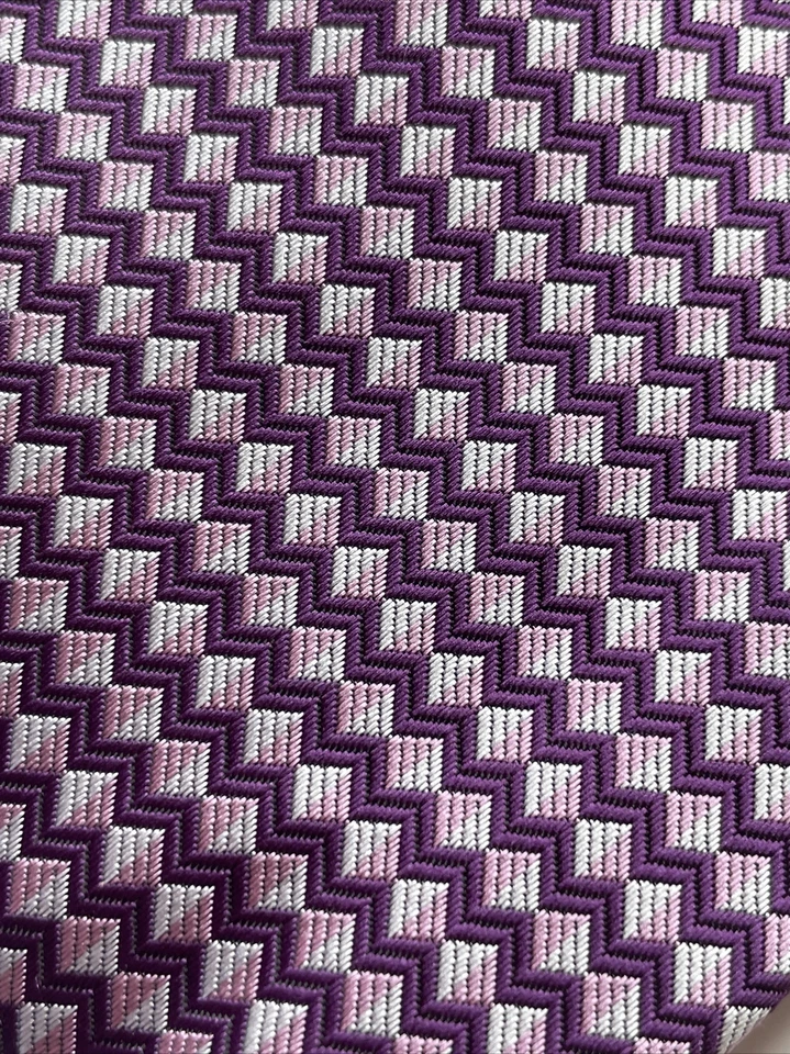 "Corbata de seda Umo Lorenzo microfibra tejida púrpura diseño cuadrado geométrico hecha a mano 3""" Foto 2 de 4