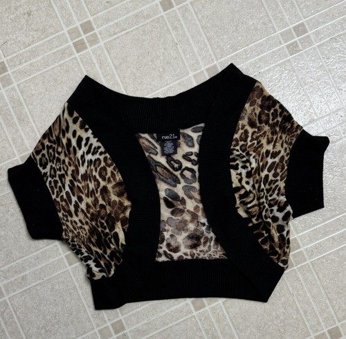 Rue 21 Juniors Girls Animal Print Cardigan Size Small Black Gray Short Sleeve