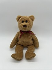 Ty Beanie Babies “Curly” Brown Bear with Red Ribbon No Tag 8” 1993