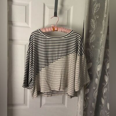 By together + collection women Striped patchwork oversized cropped Top sz L