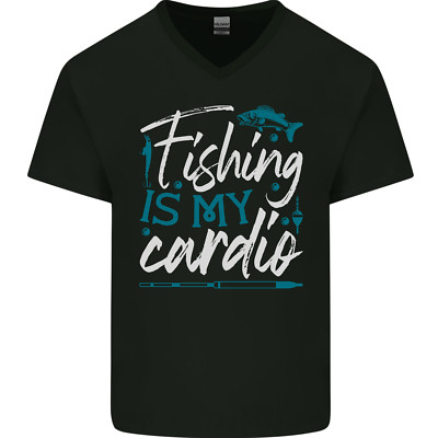 Fischen Is My Cardio Lustig Fischer 2 Herren V-Ausschnitt Baumwolle Maglietta