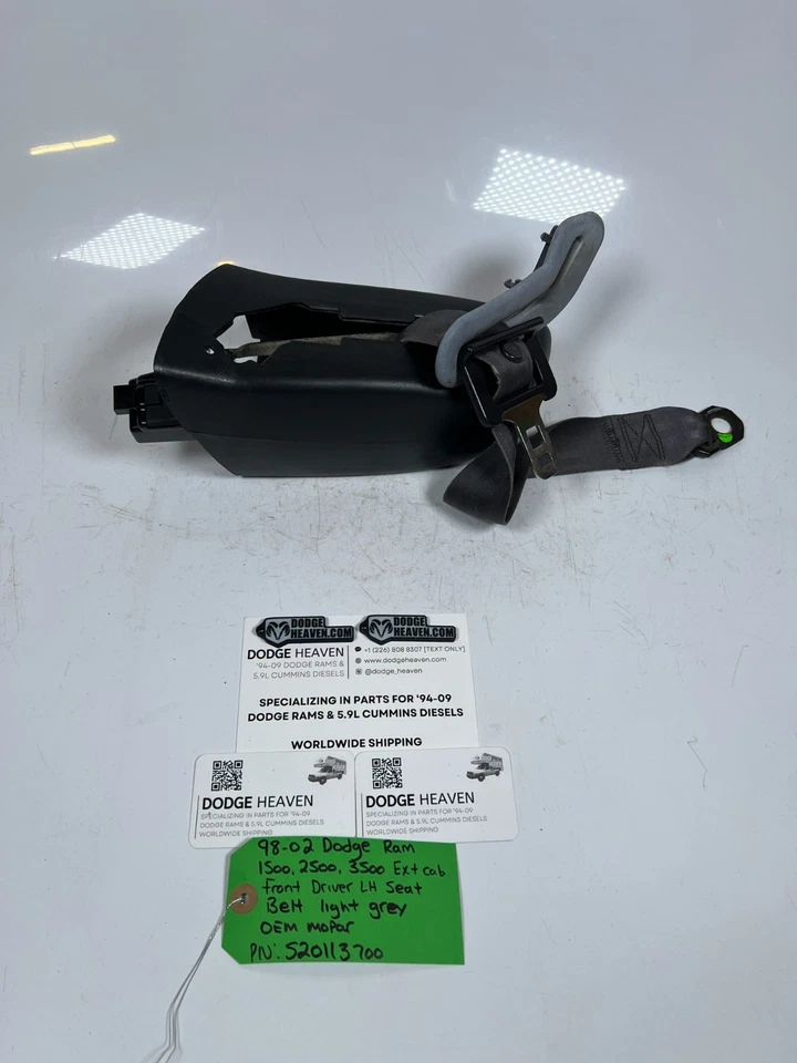 Cinturón de seguridad delantero izquierdo gris claro para Dodge Ram 1500-3500 1998-2002 OEM cabina extendida Foto 2 de 4