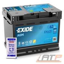 EXIDE AUTOBATTERIE 12V 62Ah STARTERBATTERIE 680A EK620 AGM START STOPP + FETT