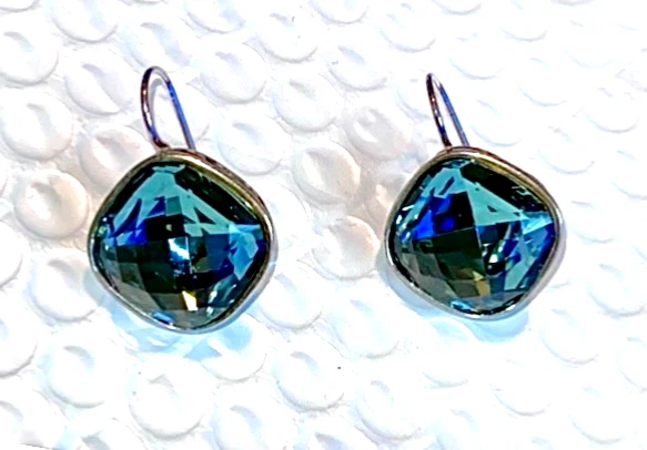 PENDIENTES DE ALAMBRE BRIGHTON VENUS RISE AQUA AZUL SWAROVSKI CRYS SLVR FR EN MUY BUENA CONDICIÓN+&BOLSO✨VTG Foto 4 de 4