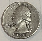 1939 Washington Quarter. 90% Silver. Free Shipping.