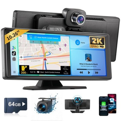 10.26'' Portable Wireless CarPlay & Android Auto Screen for Car Stereo with 10...