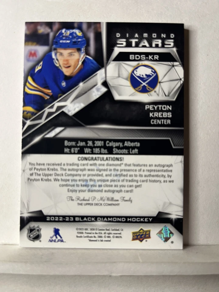 2022-23 Black Diamond Peyton Krebs Diamond Stars Auto Purple /10 - Image 2 of 2