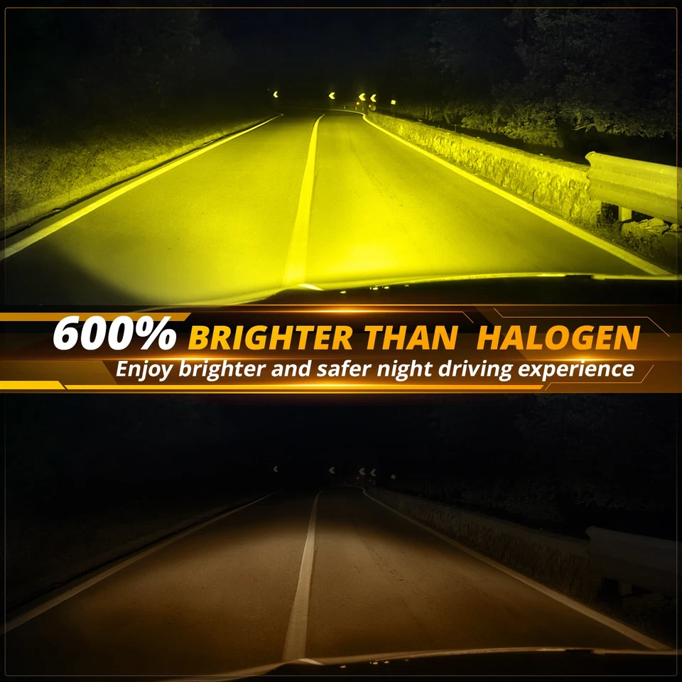 AUXBEAM Fanless 9005 HB3 LED Headlight Bulbs Yellow 3000K High/Low Beam 20000LM - Image 2 of 4