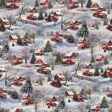 45" Wide Snowy Christmas Holiday Season Fabric 100 Cotton Digital Printed
