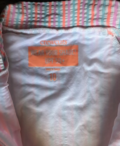 Crewcuts Girls' short-sleeve one-piece swimsuit in seersucker stripe - UPF 50+ - Picture 10 of 15
