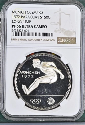 1972 Paraguay 150 guaranies - NGC PF66 CAM, "Munich Olympics - Long Jump"