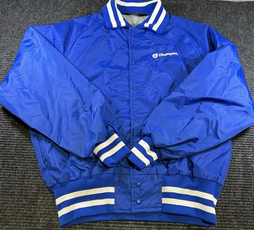Vintage 80s 90s Champion Pla-Jac Dunbrooke Bomber Jacket Mens L Blue Made USA - product listing photo