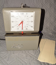 Vintage Lathem Time Clock Model 4021 Gray Punch Clock w/ Key & Cards USA