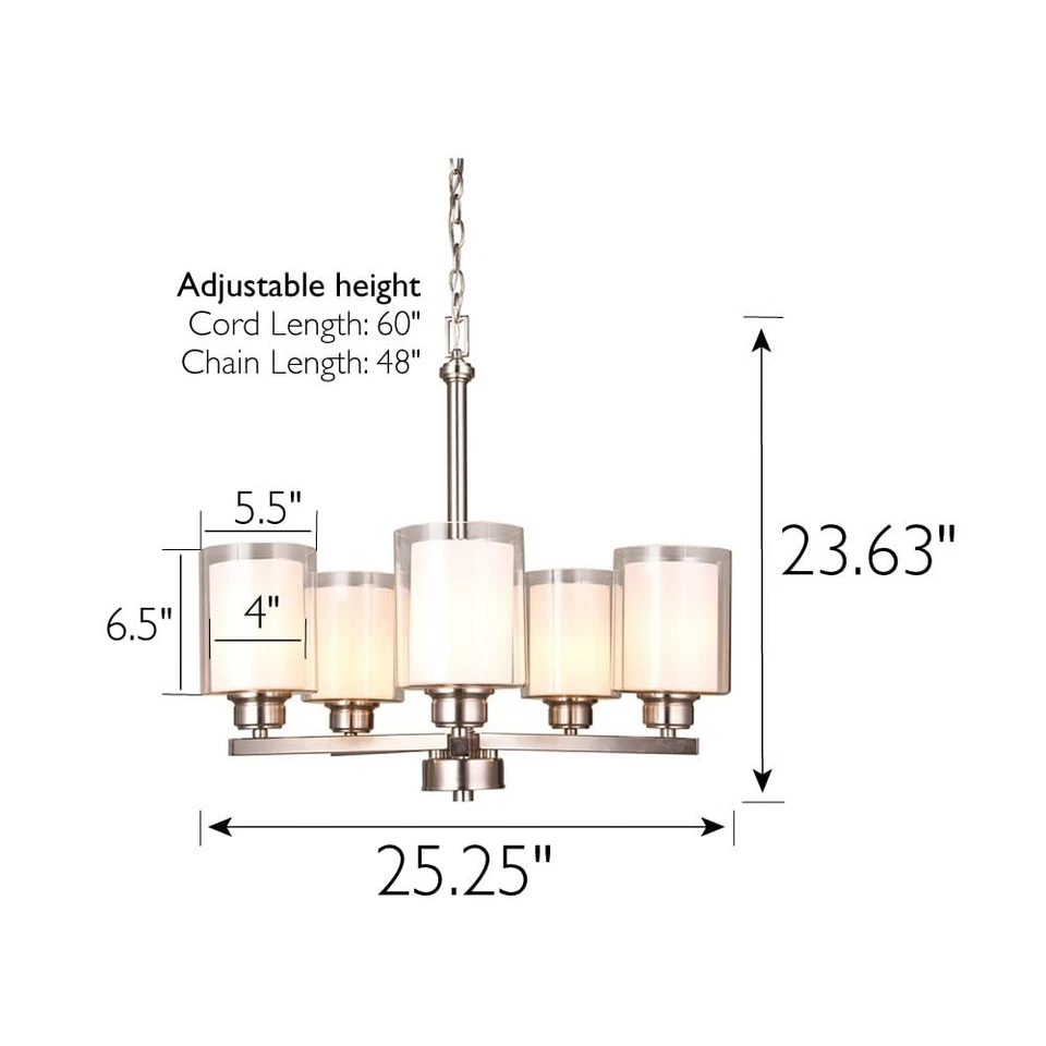 567198 Oslo Lámpara de araña regulable interior tradicional de 5 luces con doble cristal... Foto 2 de 4