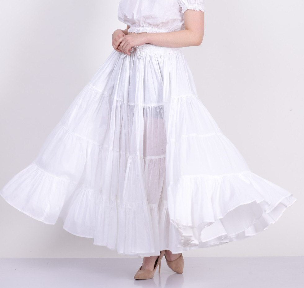 Maxi falda blanca de algodón tribal gitana de 25 yardas de largo para mujer d...
