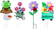 Welcome Decorative Garden Stakes, 4Pcs Flower Metal Yard Signs Lawn Stake with F