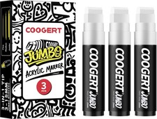 Coogert 3Pcs White Jumbo Poster Markers, 15MM Thick Permanent Acrylic