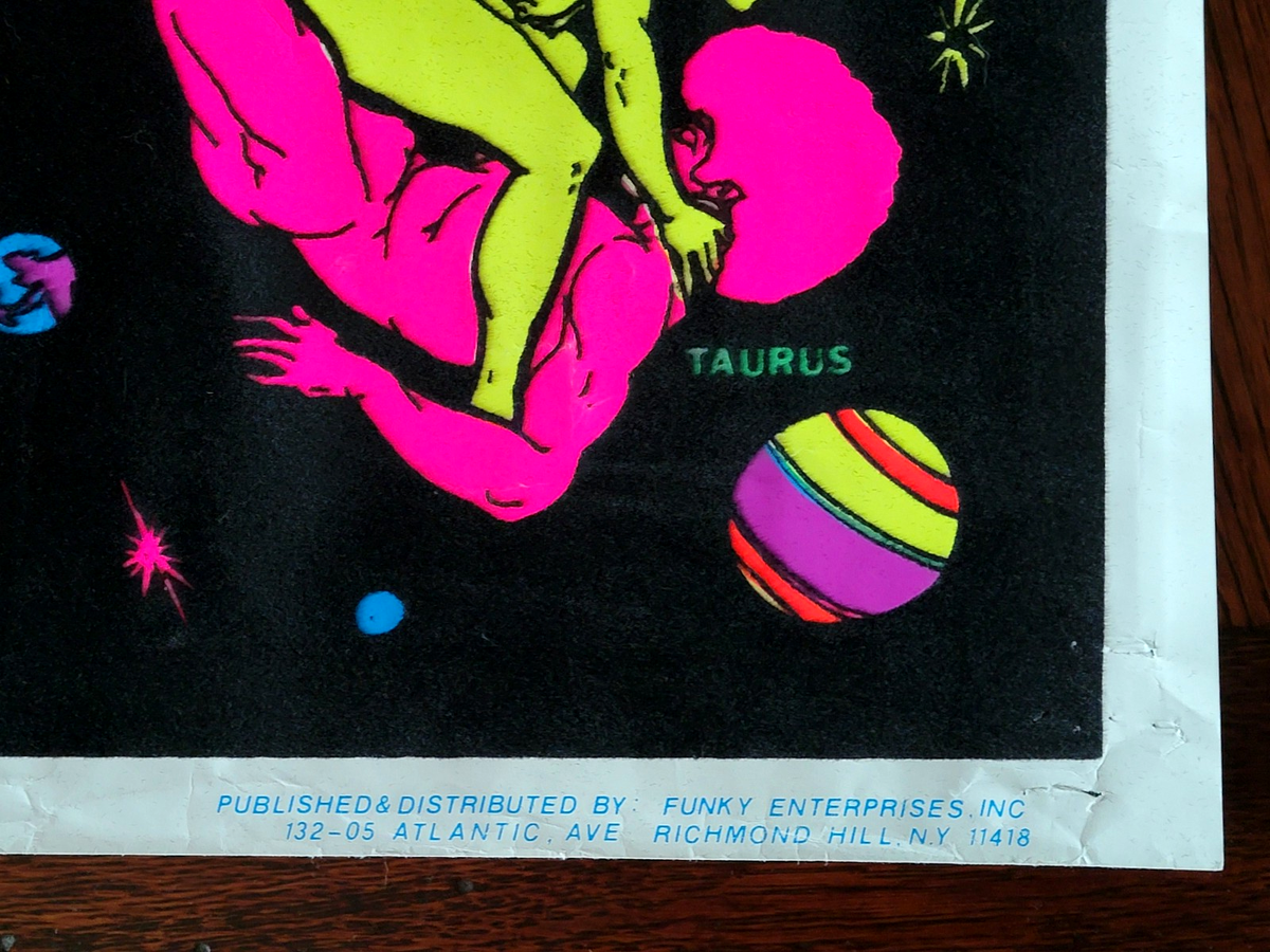 Vintage AFRONOMICAL WAYS Blacklight Poster 1972 Zodiac Lovers