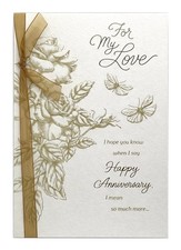 Hallmark Anniversary Card For Partner Love Of My Life Gold Foil Embossed Ribbon