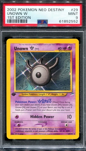 PSA 9 Pokemon 2002 1st Edition Neo Destiny Unown W Rare #29