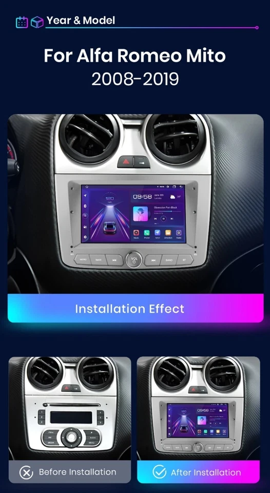Autoradio stereo Android 7 Pollici per Alfa Romeo Mito 2008-2019 - Immagine 3 di 4
