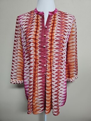 CHICO'S Women's Blouse 3/4 Sleeve V-Neck Multicolor Button Down Polyester.Size 1