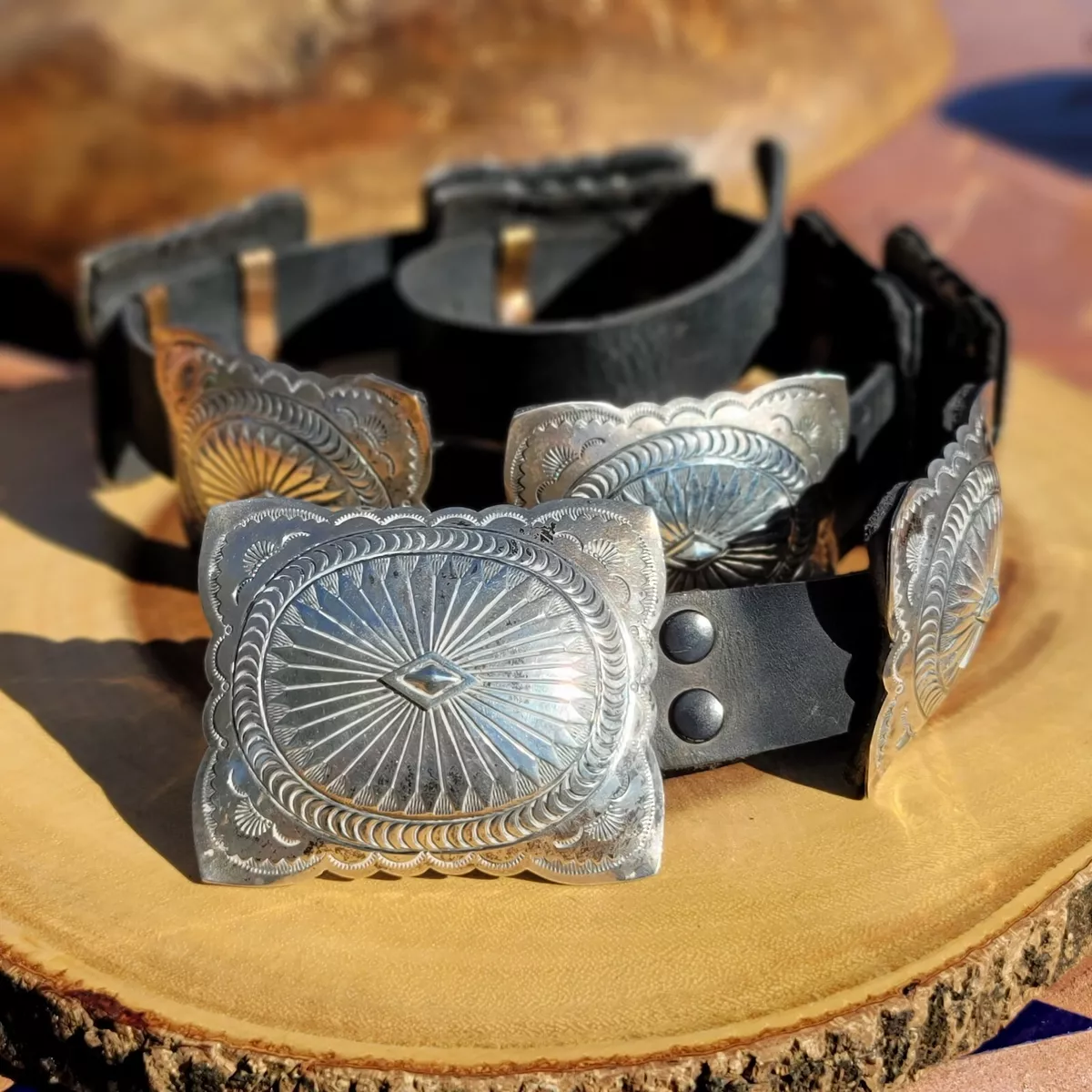 Large Native American, Sterling Silver Concho Belt, Signed