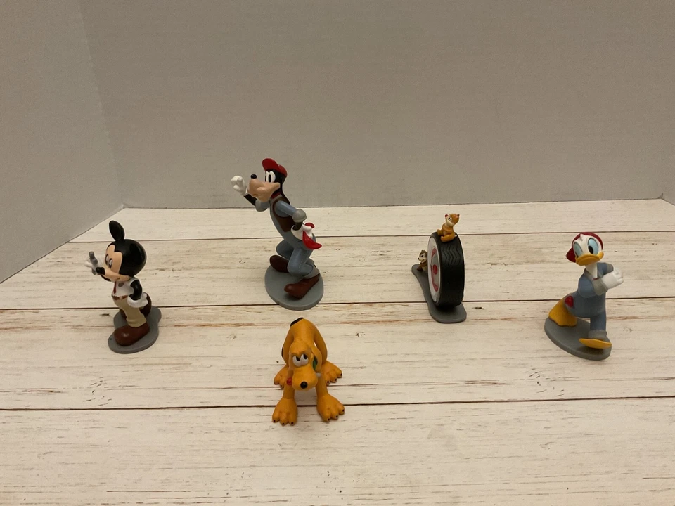 Disney Mecánico Mickey Goofy Pluto Donald Chip Dale PVC Figuras Lote Coche Pastel Top Foto 3 de 4