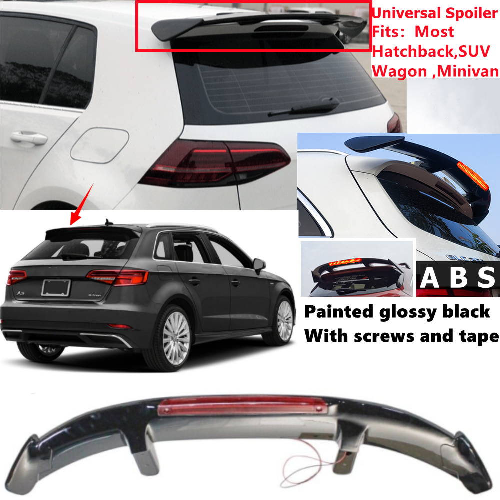 Universal Gloss Black Rear Roof Spoiler Wing w/ Light Fit For Audi