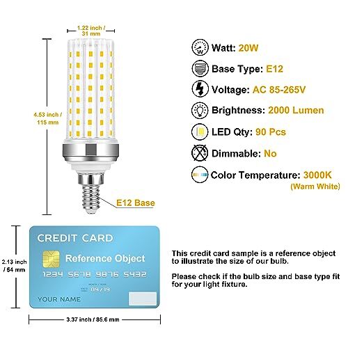 E12 led bulb,20W candelabra led light bulb,warm white 3000K,150 E12-Warm White - Picture 3 of 8