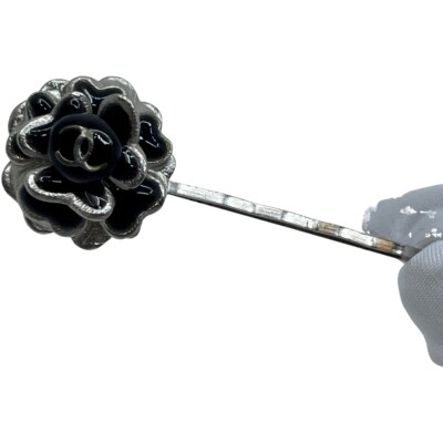 Auth CHANEL Camellia Hairpin Hair Accessory 03C Black Sterling Silver Chanel Camelia Hair Clip - Etsy main image 3