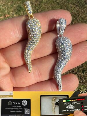 MOISSANITE Iced Hip Hop Cornicello Italian Horn 925 Pepper Pendant Passes Test|.