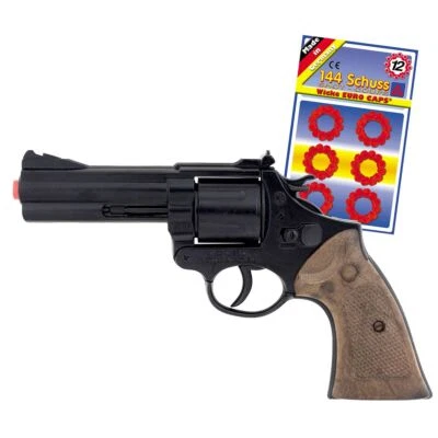 GONHER Revolver Polizei Schwarz Braun 22 cm lang inkl. 144 Schuss