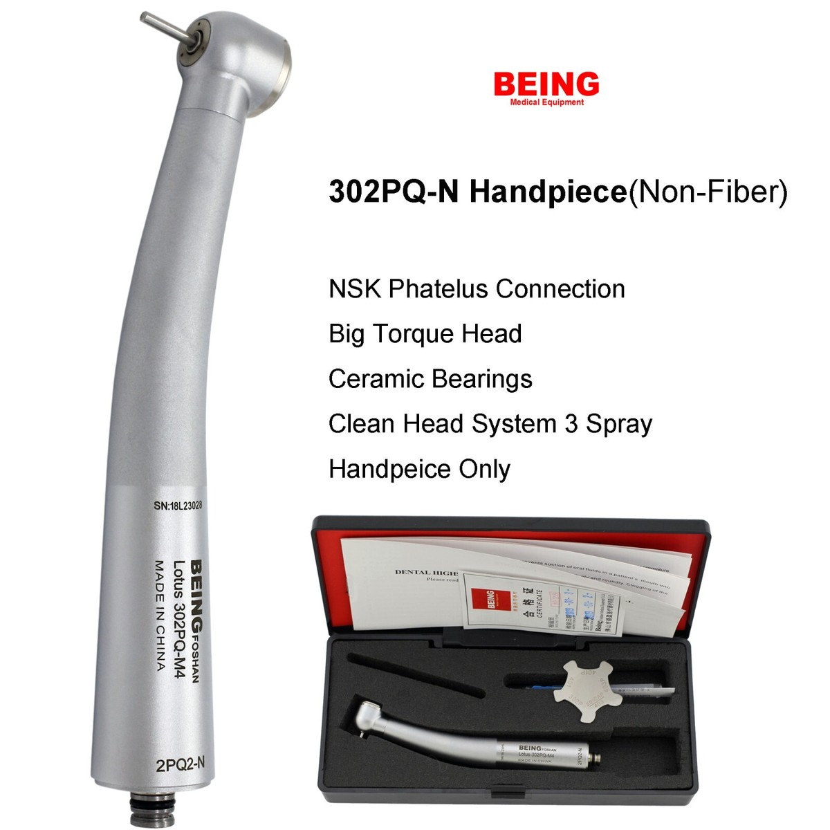 Turbine Dentaire Haute Vitesse BEING - Compatible NSK Phatelus Machlite 4 Trous - Neuf