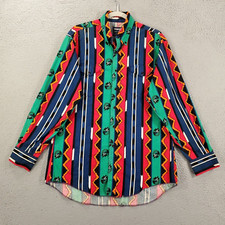 Vintage Wrangler Button Up Mens 16 34 L Aztec Southwest Cowboy Cut X-Long Tails
