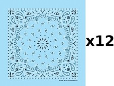 100 Cotton Made in USA Bandanna Light Blue DOZEN Paisley 22"x22" Hav-A-Hank
