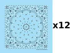 100% Cotton Made in USA Bandanna (Light Blue) DOZEN Paisley 22"x22" Hav-A-Hank