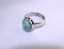 Blue Larimar Ring Vintage Sterling Silver Solitaire Size 9.75 Band