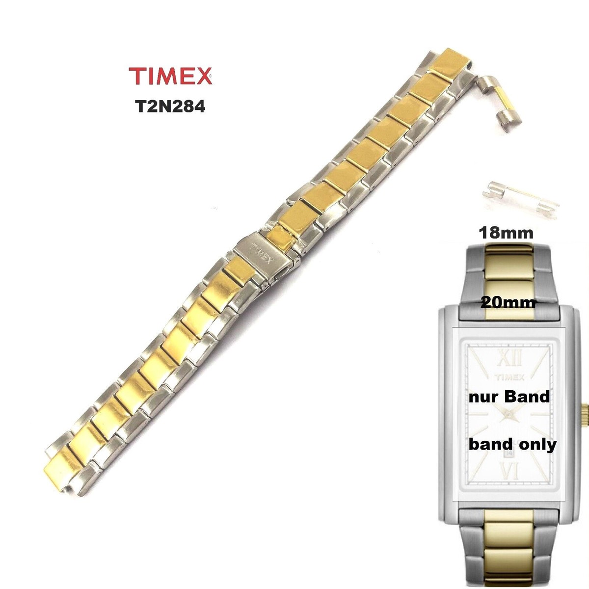 Timex Replacement Band T2N284 Men's Partner Watch Stainless Steel For  T2N282