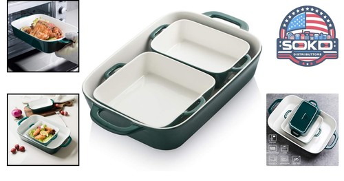 Large Ceramic Baking Pans in Classic Jade - Versatile Kitchen Cookware Set - Picture 2 of 8
