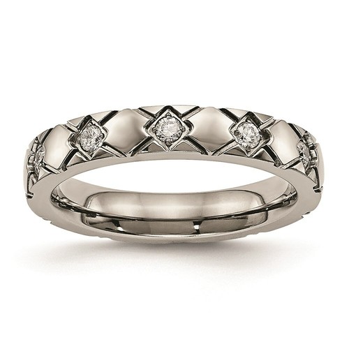 Titanium Polished Criss Cross Grooved CZ Ring - Picture 12 of 21
