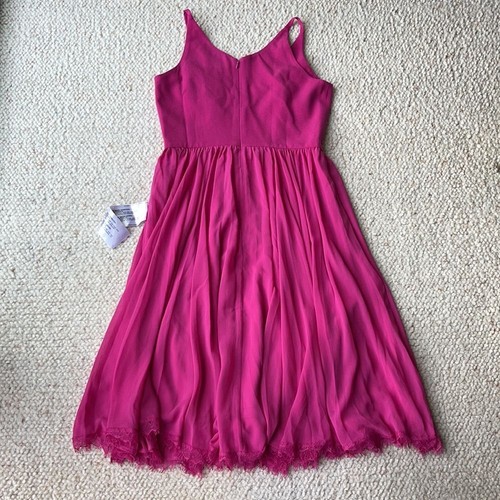 Abito The Population Alicia Chiffon Pizzo Fit & Flare Midi Abito Scuro Fucsia Med - Foto 7 di 12