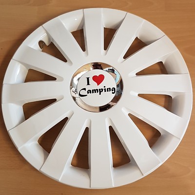 2 x Radabdeckungen Radzierblenden, Radkappen f. Wohnwagen ''I love Camping''