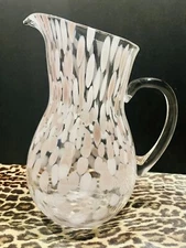 Hand Blown Pink & White Confetti Glass Pitcher Art Glass