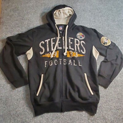NFL Pittsburgh Steelers Hoodie Men's L Large Full Zip Black Jacket