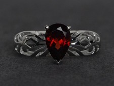 925 Sterling Silver Red Garnet Pear Cut Gemstone Modern Women Ring Duty Free