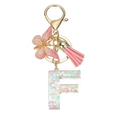 Alphabet F Tassel Butterfly Initial Letter Keychain Pink, Pack of 1 