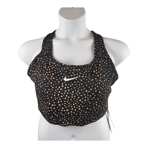 Nike Swoosh DRI-FIT Sports Bra Medium Support Plus Size Black Tan Dots SZ 1X NEW